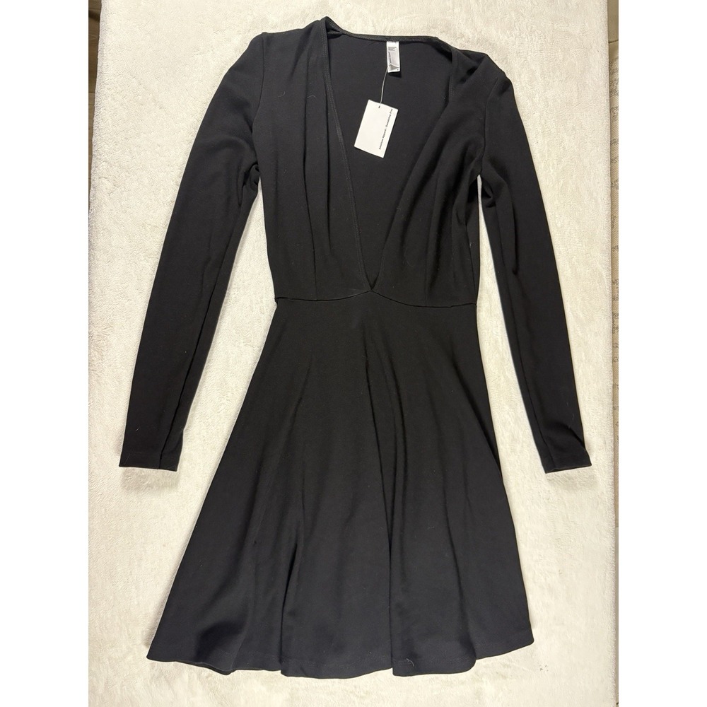 American Apparel Black LBD Plunge V-Neck Fit & Flare Dress Size Small NWT USA